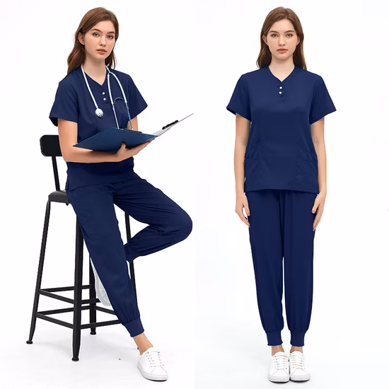 Enfermeira esfrega uniforme ternos trabalhador de saúde verão manga curta trabalho esfrega topos e calças conjunto feminino cor sólida enfermagem workwear